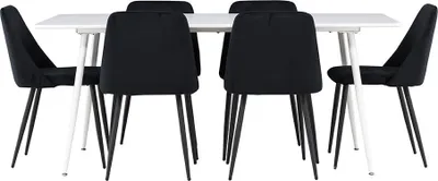 Image de Silar ensemble pour salle à manger table 90x180cm et 6 chaises velours blanc.