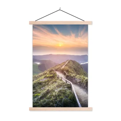 Produktbild von MuchoWow® Textilposter Berge - Sonne - Natur 120x180 cm mit holzfarbenen Rahmen - Textil-Plakat