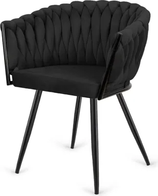 Produktbild von r Samtstuhl mit Steppung & Armlehnen - bequemer Polsterstuhl für Esszimmer, Wohnzimmer oder Büro, glamouröses Design, robuste Metallbeine, verschiedene Farbvarianten (Schwarz)