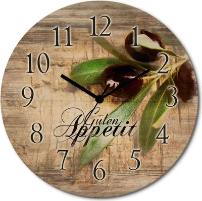 Produktbild von ARTland Holz Wanduhr Quarzuhr - schwarzer Zeiger Oliven Guten Appetit Größe: 30x30 cm