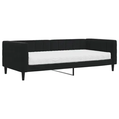 Image de vidaXL Lit de jour avec matelas noir 90x200 cm velours