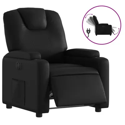 Image de Fauteuil inclinable électrique, réglage automatique dossier/repose-pied, similicuir noir, 2 porte-gobelets, poche latérale, capacité 110 kg, 74x88x...