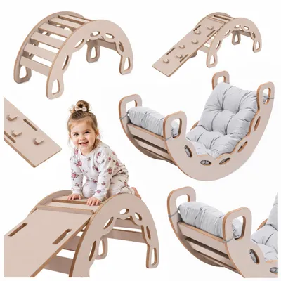Produktbild von MISIOO Klettergerüst Indoor ab 1 Jahr, Montessori Kletterbogen 4in1 mit Rutsche, Kletterwand & Kissen, Holz Spielzeug für Baby und Kinder