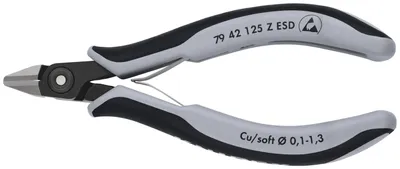 Produktbild von KNIPEX 79 42 125 Z ESD Präzisions-Elektronik-Seitenschneider ESD mit Mehrkomponenten-Hüllen brüniert 125 mm
