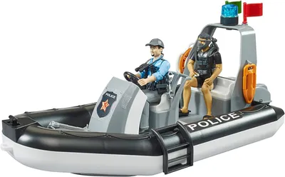 Produktbild von BRUDER bworld Polizei Schlauchboot mit Polizist, Taucher und Zubehör, Boot, 4 Jahr(e), Acrylnitril-Butadien-Styrol (ABS), Schwarz, Weiß