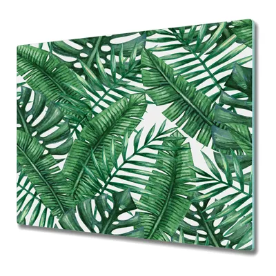 Produktbild von Küchenschneidebrett - Glasschneidebrett - Herdabdeckung - 60x52 - Tropische Blätter