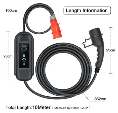 Productafbeelding van Laadkabel Auto 11 kW 10 Meter Type 2 Stekker - Elektrische Auto Oplader - Draagbaar - Voor EV En PHEV