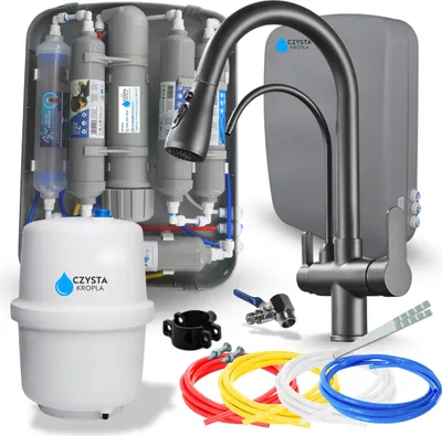Produktbild von Wasserfilter Set RO7 Slim mit 3-Wege Küchenarmatur Nordic Grafit, 7-stufige Filtration, Umkehrosmose, Mineralisierung