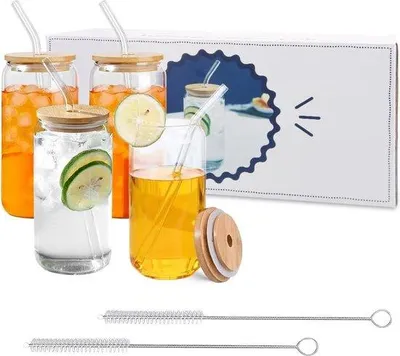 Produktbild von Volldekorellgläser mit Deckel und Trinkstange