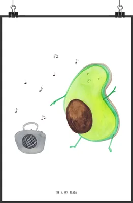 Produktbild von Mr. & Mrs. Panda Bild Avocado Tanzen DIN A1 - Weiß - Geschenk, wanddeko, Singen, Plakat, Party, Wandbild, drucke, Fröhlich, Musik, Designposter