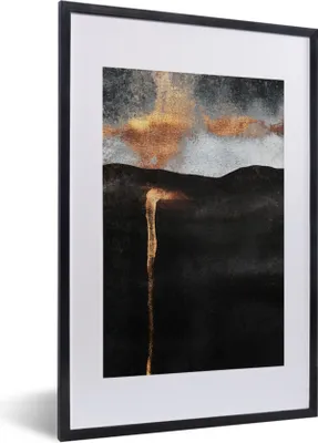 Produktbild von MuchoWow® Gerahmtes Poster Abstrakt - Gold - Chic - Schwarz - Grau 40x60 cm - Poster mit Schwarzem Bilderrahmen Wandposter Rahmen Foto Bilder - Poster in Rahmen