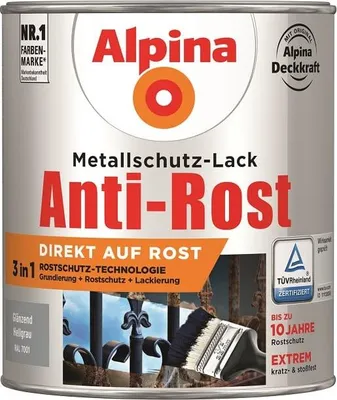 Produktbild von Alpina Metallschutz-Lack Anti-Rost 750 ml hellgrau glänzend