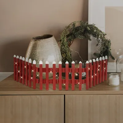 Produktbild von ECD Germany Deko Holz Zaun mit LED, 90x21 cm, Rot, batteriebetrieben, Mini Gartenzaun beleuchtet, Mini-Lattenzaun, Weihnachtsbaum-Zaun, Weinachtsdeko