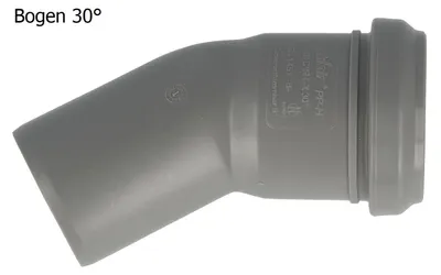 Produktbild von HT Bogen Ø 110 x 30°, mit einseitiger Steckmuffe und Gummidichtung