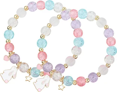 Produktbild von Kinder Armband Ostern, buntes Hasen Armband für Mädchen, inklusive Osterkarte, kleines Geschenk & Party Mitgebsel, 4–12 Jahre
