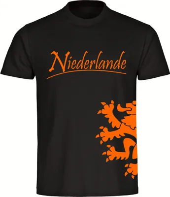 Produktbild von multifanshop Kinder T-Shirt - Niederlande - Löwe seitlich, schwarz, Größe 128