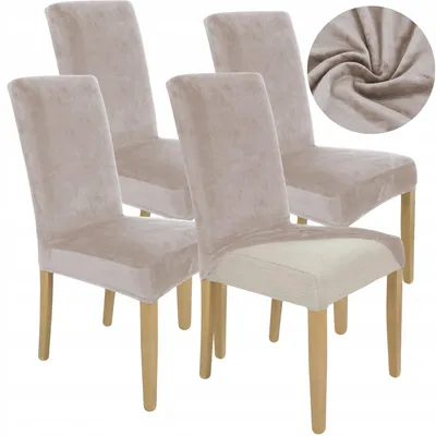 Produktbild von Stuhlhusse Stretch kühles Grau - Samt - 4 Stück - Universal - Esszimmer Stuhlbezug