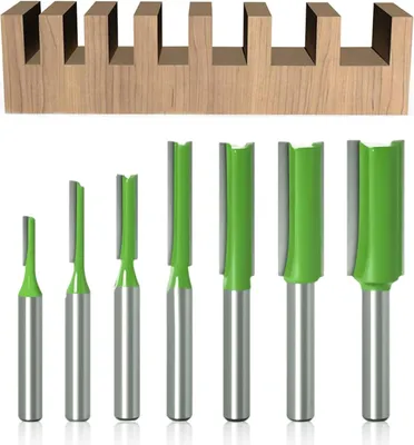 Produktbild von 7-teiliges Set Nutfräser mit 6-mm-Schaft, Hartmetall-Holzbearbeitungswerkzeug, ein- und zweischneidig, 3 mm, 4 mm, 5 mm, 6 mm, 8 mm, 10 mm, 12 mm