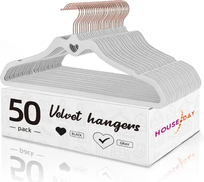 Produktbild von House Day Kleiderbügel Samt 50 Stück, herzförmig dünne Samt Kleiderbügel rutschfest, 360° Drehbarer Haken, Samt Kleiderbügel 42cm, Grau