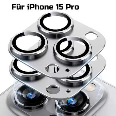 Produktbild von 2x Kameraschutz für Apple iPhone 15 Pro Aluminium Schutz in Silber