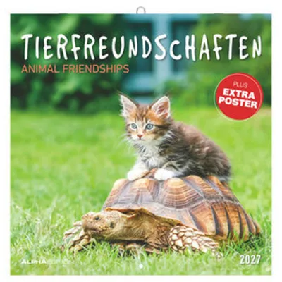 Produktbild von Tierfreundschaften 2027: Wandkalender 30x30 cm (30x60 cm geöffnet) mit Notizkalendarium, 12 Tierfotos und Extra Poster
