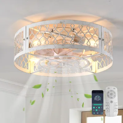Produktbild von Deckenventilator, Industriell - 50 cm, Weiß - Mit 4 Lampen - Für das Wohnzimmer