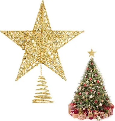 Image de Décoration de sapin de Noël - Paillettes scintillantes - 25 x 21 cm - Or