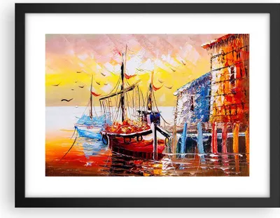 Produktbild von Gerahmtes Poster - Schwarzer Rahmen - Boot Segel Meer - 40x30 cm - Wand Bild - Wanddeko - Wandbilder - Kunstposter - Wandposter - Bilderrahmen - Bilder - Kunstdruck - Wandbild - P2BAA40x30-3435