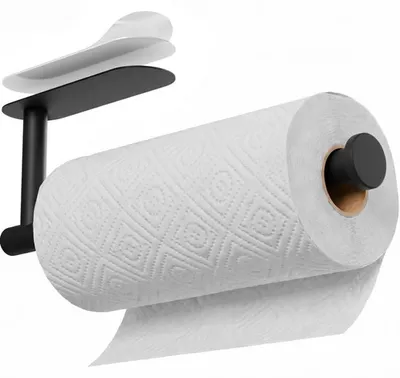 Produktbild von Küchenpapierhalter Schwarz, Selbstklebend, Ohne Bohren, Modernes Design