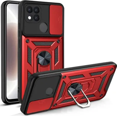 Produktbild von OPPO A15 Hülle mit 360° Drehbarer Magnetische Ring Ständer Halter Dia Kameraschutz TPU Bumper Silikon Schutzhülle für OPPO A15 Rot