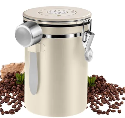 Luftdichte Kaffeedose Edelstahl 1,8 l mit Löffel Weiß