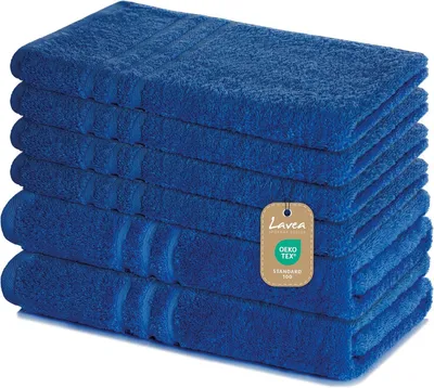 Produktbild von Lavea® 6-teiliges Handtuch Set - 100% Baumwolle, 4x Handtuch 50x100 cm + 2x Duschtuch 70x140 cm, Bad & Gäste, Royalblau