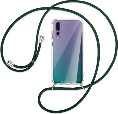 Produktbild von Handykette Backcover-Schutzhülle mit Band (Metall silberfarben) für Huawei P20 Pro - dunkelgrün