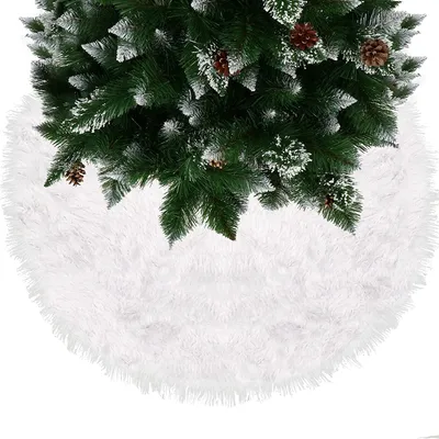 Produktbild von SPRINGOS Weihnachtsbaumteppich _ 115 cm Rock flauschig Klettverschluss runde Matte mit langem Haar Teppich (Weiß _115 cm)