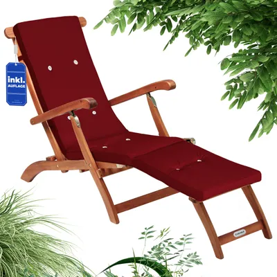 Produktbild von CASARIA® Sonnenliege Klappbar Holz inkl. Auflage Rot Wetterfest 160kg Belastbar Akazie Rückenlehne Verstellbar FSC®-zertifiziert Balkon Garten Liege 169x54cm