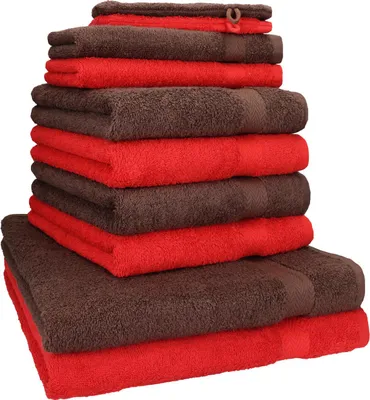 Produktbild von Betz 10-tlg. Handtuch-Set PREMIUM 2 Duschtücher 4 Handtücher 2 Gästetücher 2 Waschhandschuhe  Farbe:  rot & nussbraun