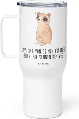 Produktbild von Mr. & Mrs. Panda Teetasse Plumplori Glücklich - Weiß - Geschenk, To-Go-Becher, Thermos-Becher, Lustige Sprüche, Glück, thermosbecher, Thermobecher, Edelstahlbecher