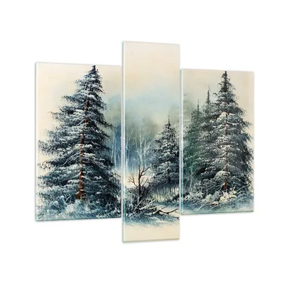 Produktbild von Bilder auf glas - 3 Teile - Schnee Fichten Wald - 95x80cm - Glasbilder - Wandbilder - Bilder - zum Aufhängen bereit - Wanddekoration aus Glas - Glas Bilder - Wandbild auf Glas - GCB95x80-4641