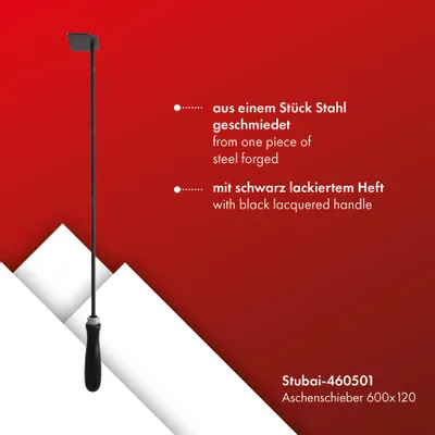 Obrázok produktu pre Vyhadzovač popola STUBAI 600 x 120 mm | kovaná oceľ | lakovaná rukoväť | profesionálny pohrabáč vhodný ku krbovej súprave