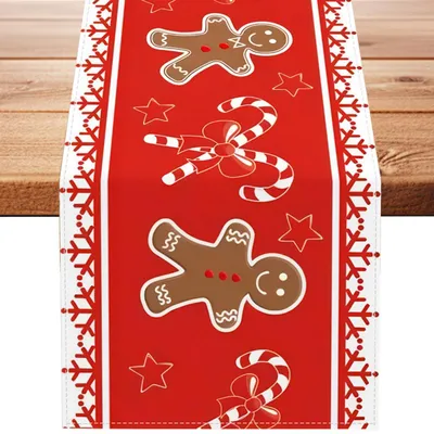 Produktbild von Tischläufer Weihnachten Lebkuchenmann Zuckerstangen Rot 33x183cm