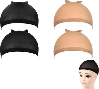 Produktbild von Haarnetz Wig Cap, 4 Stück Dehnbare Atmungsaktive Perücke Kappen Caps Nylon Haarnetz, Performance Alltag（Hautfarben und schwarz）