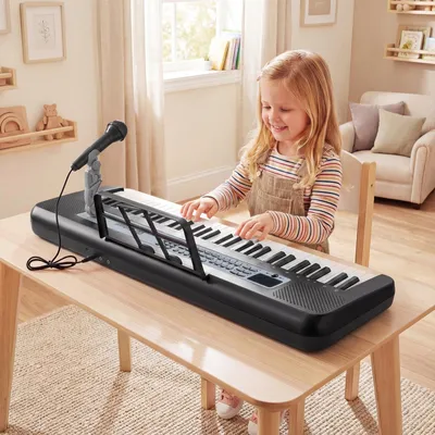 Produktbild von COSTWAY 61 Tasten Kinder Keyboard, Kinderklavier mit verstellbarem Ständer, Mikrofon, Notenständer, Sounds, Demos&Rhythmen, für Kinder 3+Schwarz