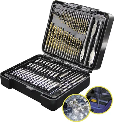 Produktbild von WALTER Bohrersatz/Bits 204-teilig, Holz-/HSS-Spiral-/Mauerwerk-/Flach-Bohrer Set, Lochsäge, Stechnüsse, Ratschenschraubendreher, inkl. Aufbewahrungskoffer und Wanddübel