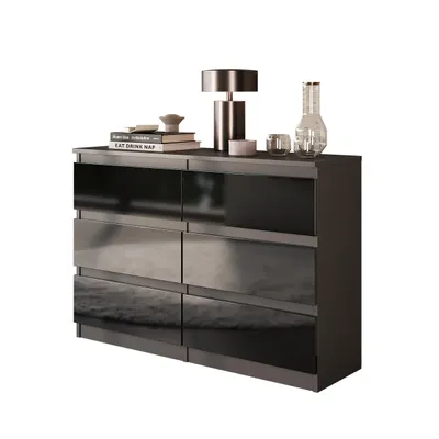 Zdjęcie produktu dla Komoda 100 Cm Antracyt/ Czarny Połysk 6 Szuflad, Salon, Sypialnia