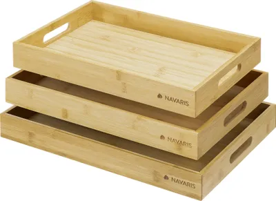 Produktbild von Navaris Serviertablett Tablett aus Bambus - 3x Servierplatte Frühstückstablett Holztablett - rechteckig für Snacks Vorspeisen Kaffee Getränke