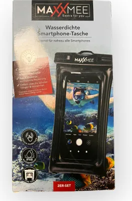 Produktbild von MAXXMEE Handyhülle wasserdicht - 2er-Set | Verwendbar für alle iPhone Modelle und Smartphones bis zu 7 Zoll | Touch-Funktion bleibt erhalten | Luftpolster verhinderern das Untergehen [IPX8]