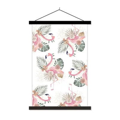 Produktbild von MuchoWow® Textilposter Muster - Blumen - Flamingo 60x90 cm mit schwarzem Rahmen - Poster Wohnzimmer