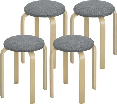 Produktbild von Polsterhocker im 4er-Set, stapelbar, lackierte Oberfläche, Holzbeine, Grau