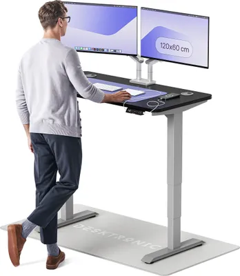 Produktbild von Desktronic HomePro Elektrisch höhenverstellbarer Schreibtisch 120x60cm Grau/Schwarz mit Memory-Funktion, Anti-Kollisions Technologie, USB-A und USB-C-Ladeanschlüssen