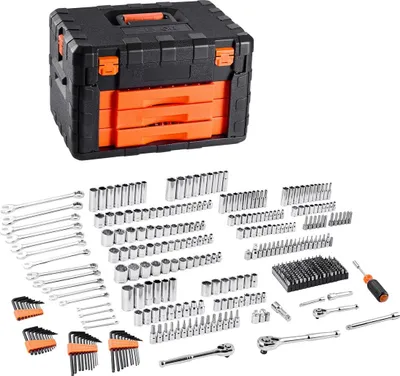 Immagine prodotto di Set di utensili meccanici Set di bussole 450 pezzi 6,4/9,5/12,7 mm Attacco arancione Cassetto
